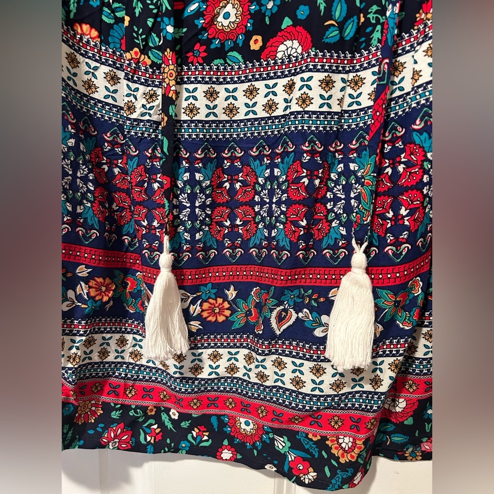 Women’s Casual Boho Floral V Neck Printed Bohemian Blouse - Multicolor - Picture 11 of 16